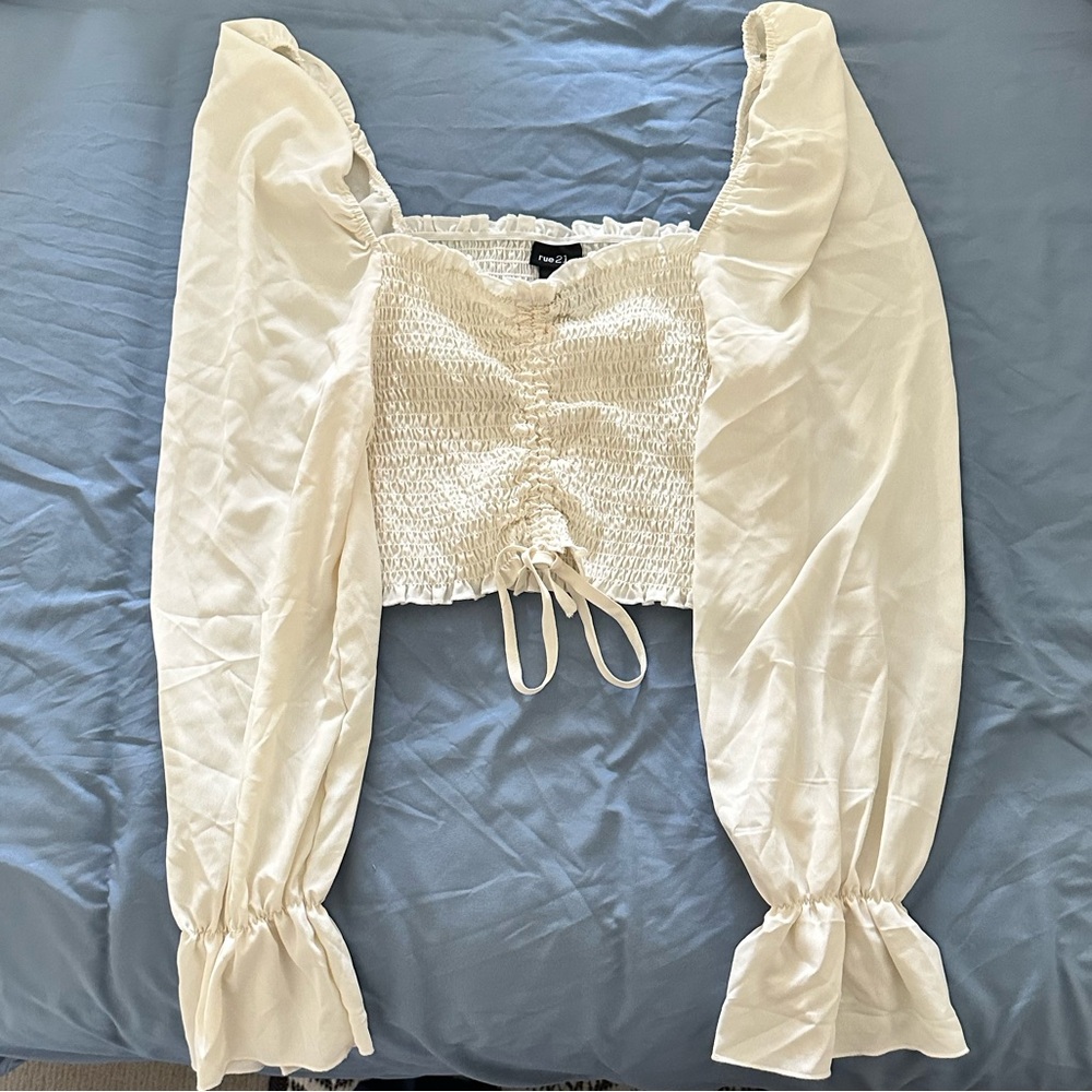 Cream Ruched Top with Adjustable String - Picture 1 of 4